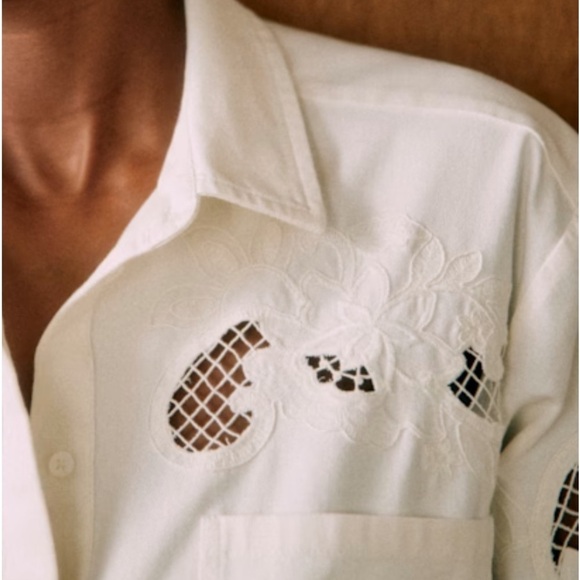 Super Natural by Secret Mission Cotton Twill Eyelet Everly Shirt Jacket In Ecru - Picture 3 of 14